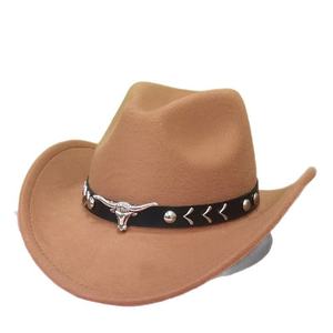 Chapeau Fedora en feutre style jazz européen-américain pour automne-hiver, avec logo tête de taureau, bord roulé, style tibétain, décontracté, protection solaire - Product Image 1