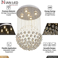 Lustre suspendu rond en cristal fantaisie pour salon de villa, hôtel, et longs lustres décoratifs pour escaliers