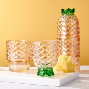Bicchiere da bibita impilabile creativo Set di bicchieri in vetro giallo con vetreria a foglia verde