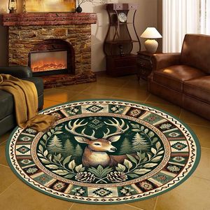 Alfombra Redonda Wan Xinlong Estilo Rústico con Lindos Animales y Patrón de Bosque para Sala de Estar, Dormitorio, Sofá, Resistente a las Manchas - Product Image 3