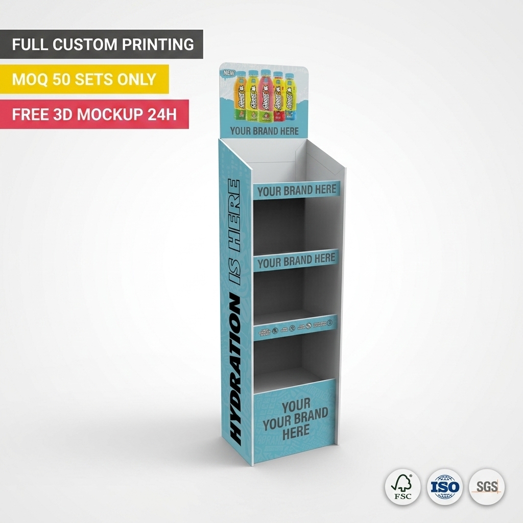 Wholesale Custom Floor Standing Cardboard Beverage Display Stand Retail Energy Drink Juice Bottle Rack POS Display Shelf ODM OEM — view 1