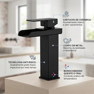 Grifo de Baño Monomando Cascada para Lavabo de Encimera, Acero Inoxidable, Negro Mate - Product Image 3