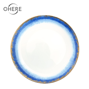 Di lusso spiaggia di <span class=keywords><strong>sabbia</strong></span> blu e oro spiaggia design pattern Cena caricatore Piastre di ceramica stoviglie in ceramica Personalizzato - Product Image 3