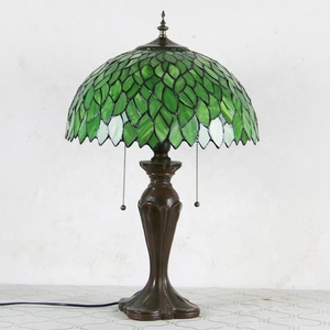 LongHuiJing Tiffany Antique Table Lamps Green Leaves Stained Glass Lampshade Desk Lamp Restaurants <b>Decor</b> <b>Lighting</b> - Product Image 3