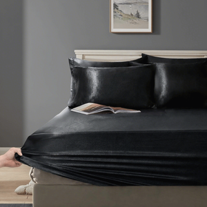 Nữ Hoàng Kích Thước 4Pcs Đen Satin Duvet Cover Set Với Satin Được Trang Bị Tấm Và Gối Đồng Bằng Phong Cách Dệt Lụa Làm Đầy Bộ Đồ Giường Thiết Lập - Product Image 2