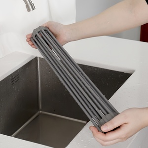 Estante de drenaje plegable para fregadero de cocina, estante de arreglo de frutas y verduras de silicona de acero inoxidable - Product Image 4