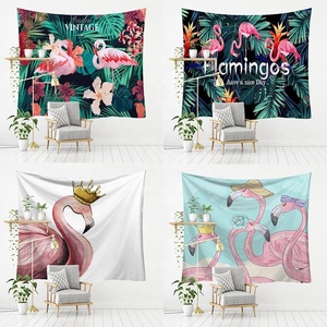 Vibrant lumineux tropical flamant rose série maison fond mur œuvre artisanat Rectangle affiche couverture Polyester tapisseries - Product Image 2