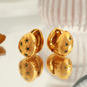 Teardrop Shaped Colored Diamond Stud Earrings <b>Star</b> Pattern Oval Geometry Party Fashion Women's Ear <b>Clips</b> Lightweight Luxury - Product Image 3