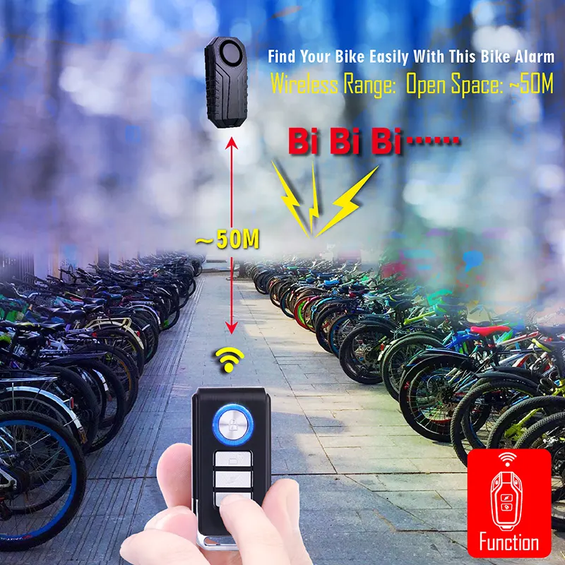 113db Système d'alarme de vélo sans fil étanche Alarme de vibration antivol pour vélo électrique avec télécommande IP65 Alimentation par batterie Vélos