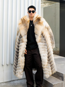 Cappotto Lungo in Vera Pelliccia di Volpe Rossa per <span class=keywords><strong>Uomo</strong></span>, Giacca Invernale di Lusso <span class=keywords><strong>con</strong></span> Collo Grande, Spessa e Calda - Product Image 5