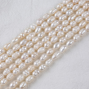 Chaîne de perles de riz d'eau douce naturelles faites à la main à Zhuji, 6-7 mm, perles en vrac pour collier et bracelet DIY, vente en gros de bijoux - Product Image 1