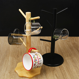 Bamboo Cup Holder Round Hanging Drainer Mug <b>Storage</b> Rack For <b>Kitchen</b> Beverage - Product Image 4