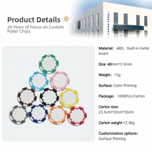 Printable <strong>Blank</strong> Poker Chips 11.5g ABS Plastic Metal Insert Full Color Custom Graphics Golf Accessories &amp; Business Card Tokens - Product Image 4