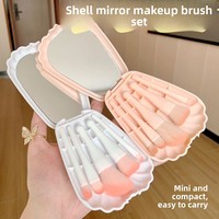 Ensemble de 5 pinceaux de maquillage ultra-doux en poils synthétiques de haute qualité, portables, en forme de coquille, pour fard à paupières, poudre libre et blush