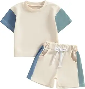 OEM Service Customized 100% Cotton Clothing Sets For Boys Splice Casual Kids Summer Clothing Set