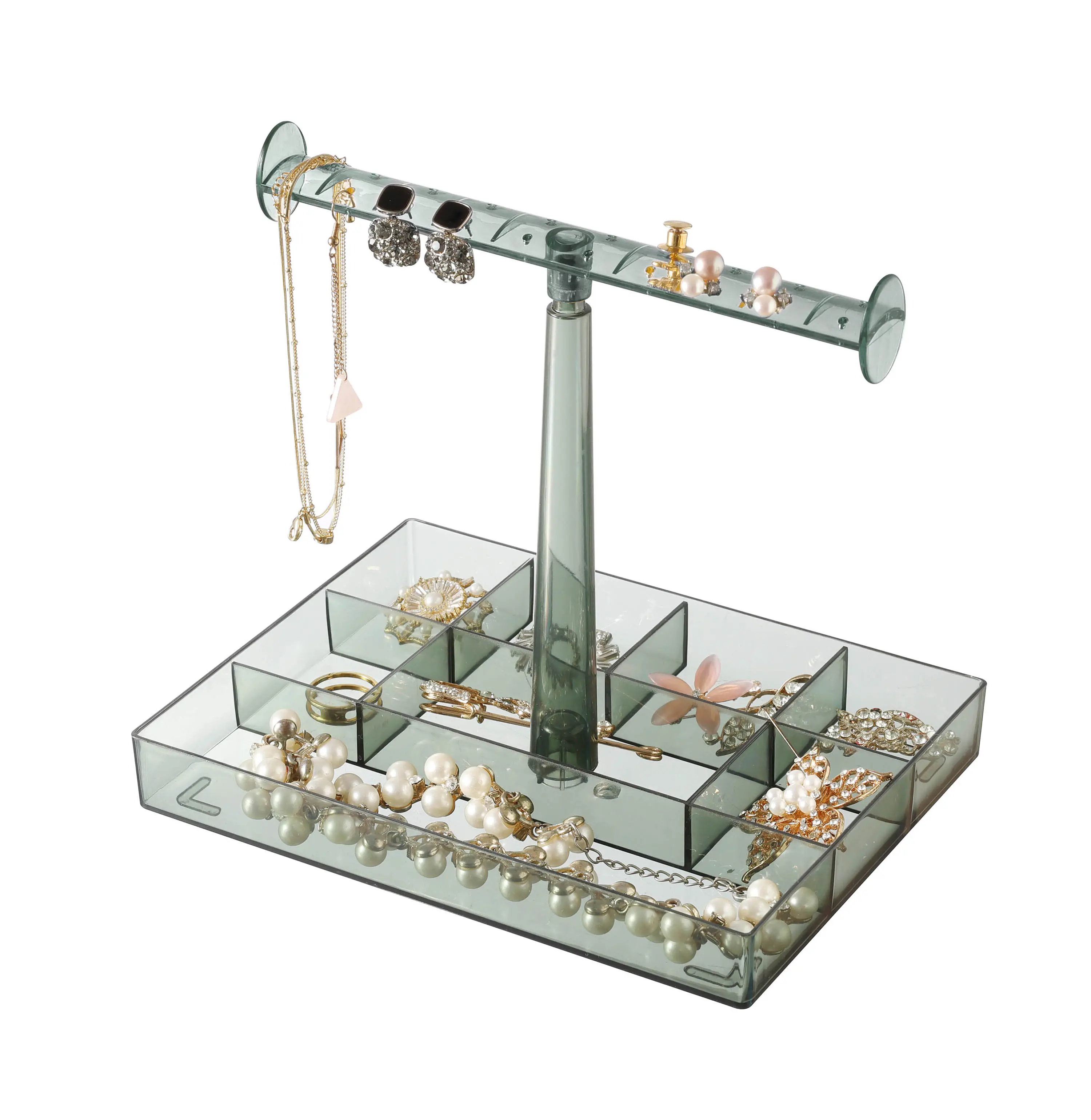 Jewelry Display Stand Tray Storage Racks Green Clear Earrings Necklace Ring Jewelry Organizer