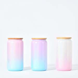 NUEVO Vaso de Vidrio Holográfico Degradado de 16oz con Brillo, de Borosilicato de Alta Calidad, para Sublimación, con Tapas y Pajitas - Product Image 2