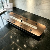 HYZ-284X Table de conférence moderne minimaliste en bois de frêne massif, capacité 10 personnes, avec prise et lampe de bureau, livraison porte-à-porte