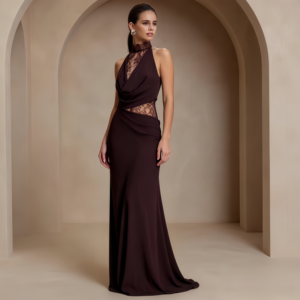 <span class=keywords><strong>Robe</strong></span> de soirée sirène en satin marron <span class=keywords><strong>chocolat</strong></span> avec encolure licou, <span class=keywords><strong>d</strong></span>écoupes en dentelle et col drapé, <span class=keywords><strong>robe</strong></span> de cérémonie, <span class=keywords><strong>robe</strong></span> longue pour invitée de mariage ou <span class=keywords><strong>demoiselle</strong></span> <span class=keywords><strong>d</strong></span>'<span class=keywords><strong>honneur</strong></span> - Product Image 2