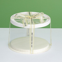 Boîte à gâteau transparente en PET avec logo personnalisé avec poignée, boîte d'emballage de gâteau ronde en stock