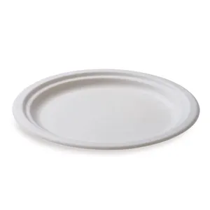 Round Plate Restaurant Leakproof Compostable Sugarcane Round Pulp Plate Disposable Bagasse Plate