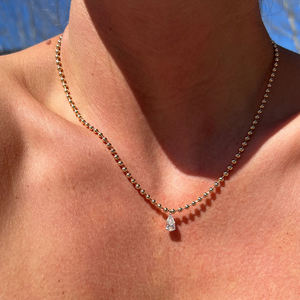 Collar de Cadena con Cuentas de Diamantes Gemnel Aria de 2 mm, Dije con Corte de Pera de Circonita Cúbica, Plata de Ley 925, Joyería para Mujer, Collar Chapado en Oro - Product Image 5