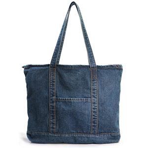 <span class=keywords><strong>Sac</strong></span> fourre-tout d'épicerie imperméable écologique personnalisé sacs à provisions à fermeture éclair en denim uni à motif de points à bas <span class=keywords><strong>prix</strong></span> pour les achats à la plage - Product Image 1