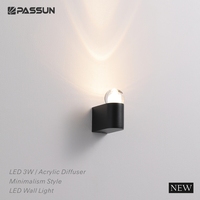 Lampu Dinding LED Minimalis 3W dengan Diffuser Akrilik, Cat Putih, Aluminium, Pencahayaan Atas