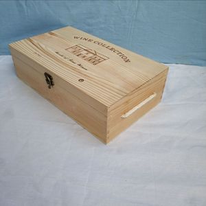 Boîte à vin en bois personnalisée pour deux bouteilles de 250 ml, emballage cadeau rectangulaire pour boissons alcoolisées, joints à mortaise et tenon - Product Image 1