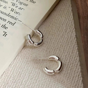 S925 Sterling <b>Silver</b> Geometric C Shape <b>Stud</b> Earrings Minimalist Everyday Wear - Product Image 4