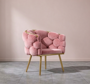 Fauteuil de salon tendance en velours capitonné, chaise de salle à manger pour la maison, chaise de maquillage pour salon de beauté avec base en métal - Product Image 5