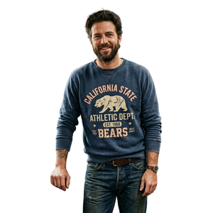 Felpa Oversize da <span class=keywords><strong>Uomo</strong></span> in Corduroy con Stampa Vintage California Bear, Personalizzata con Stampa DTG Kornit, Lavata, Girocollo, Casual, per Autunno - Product Image 1