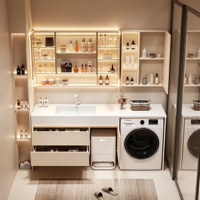 Meuble-lavabo de salle de bain intégré moderne avec machine à laver et lavabo, comptoir de lavage pour toilettes