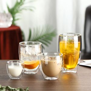 แก้วกาแฟทนความร้อน แก้วน้ำสองชั้นแบบฉนวนกันความร้อน แก้วบอโรซิลิเกตหนา รูปทรงไข่ใส แก้วสองชั้น - Product Image 2