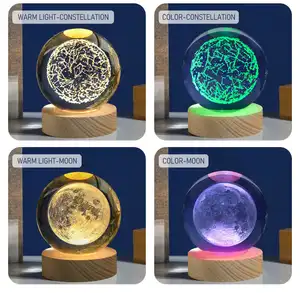 Luz noturna 3d para interiores, ornamento de cristal, bola pequena de cristal luminosa com usb, luz noturna para uso noturno