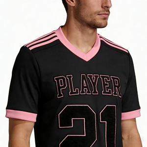 Jersey Sepak Bola Pria Custom 100% Polyester Bordir Kerah Bulat Lengan Pendek Cepat Kering Bernapas Sablon Laser Atasan Tim - Product Image 3