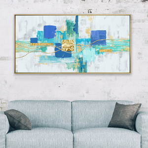 Decorazione per la casa di grandi dimensioni 100% contemporanea immagine dipinta a mano lamina dorata fatta a mano pittura a olio oro astratto arti della parete - Product Image 1