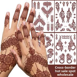 <span class=keywords><strong>Tatouage</strong></span> au henné pour femmes indiennes, autocollant pour le corps et les mains, brun, rouge, marron, transfert d'eau, pâte de henné - Product Image 2