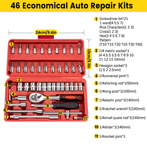 NEW Car Repair <b>Tool</b> Kit 46 Piece/<b>Set</b> 1/4-Inch Socket <b>Set</b> Car Repair <b>Tool</b> Ratchet Torque Wrench Combo Auto Repairing <b>Tool</b> <b>Set</b> - Product Image 3
