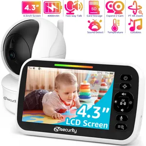 4.3英寸视频婴儿监视器，带数码变焦监控摄像头自动夜视双向对讲保姆安全保姆