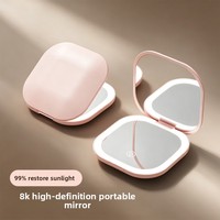 Miroir de maquillage pliable carré à LED portable, éclairage tricolore, retouche en déplacement, miroir de beauté miniature rechargeable