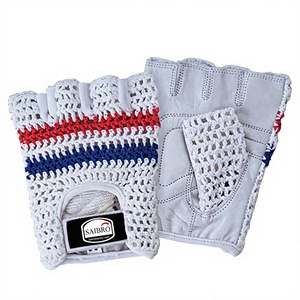 Gants de fitness demi-doigts SAIBRO en coton respirant pour la musculation, unisexe, design rayé blanc, rouge et bleu - Product Image 4