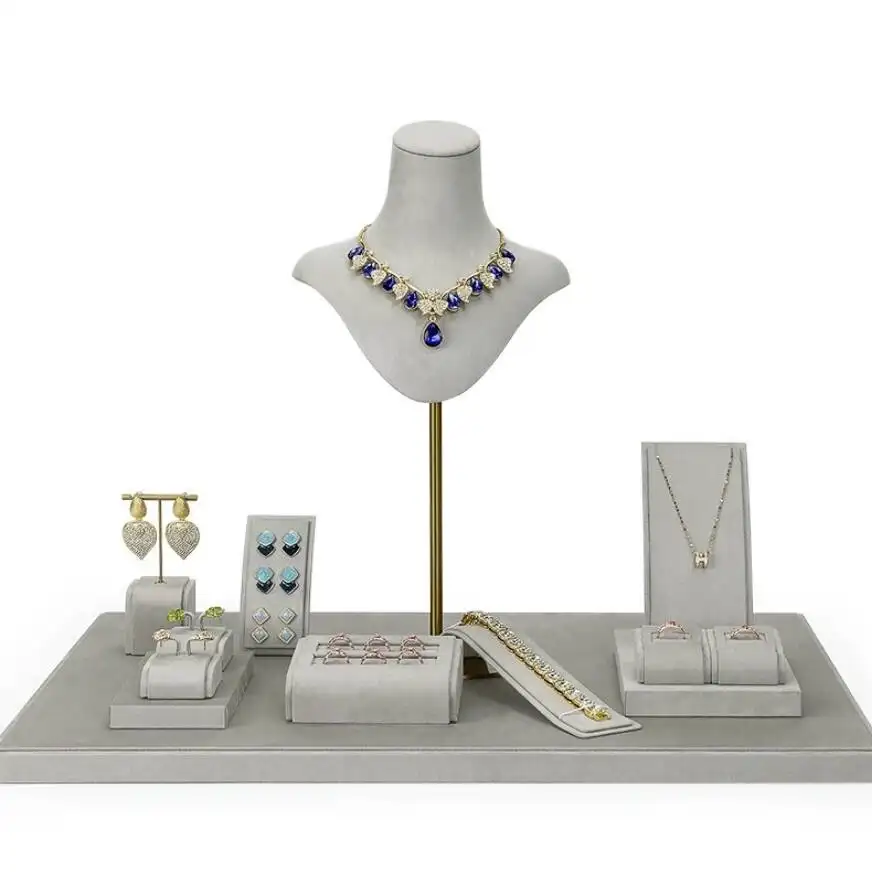 Espositore di gioielli di colore grigio di lusso espositore gioielli set espositivo per negozi al dettaglio