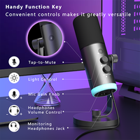 Microphone à condensateur cardioïde dynamique RGB avec support USB XLR en alliage d'aluminium pour studio d'enregistrement, type C, filaire, en métal