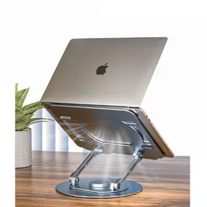 Hot Sales Acacia Hout 360 Roterende Standaard Verstelbare Laptop Tafel Met Koffiemok Houder Aluminium