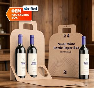 Custom Kraft Paper Wine <b>Box</b> with Handle for 3 <b>Bottles</b> Self Erecting Packaging OEM Verified Design Four Color Printing - Product Image 1