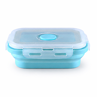 Boîte à lunch carrée moyenne pliable en silicone, compatible micro-ondes, avec couvercle verrouillable, pour la préparation des repas et les voyages (vente en gros)