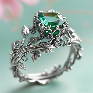 2026 Trendiger Vintage Smaragd-Kristallring, vergoldet, Blattranken-Design, offener <span class=keywords><strong>Ring</strong></span>, Retro Gothic Statement-Schmuck für Damen und Herren - Product Image 3