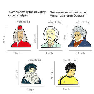 Venta Caliente de Pins de Solapa con Retratos Famosos al por Mayor, Pin de Metal con Retratos Famosos de Einstein, <span class=keywords><strong>Beethoven</strong></span> y Newton, Pin de Esmalte Personalizado con Dibujos Animados - Product Image 3