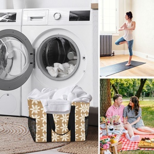 Sac de courses grande capacité Aloha avec logo personnalisé, motif floral hawaïen, sac de rangement personnalisé, panier à linge avec poche en filet - Product Image 6